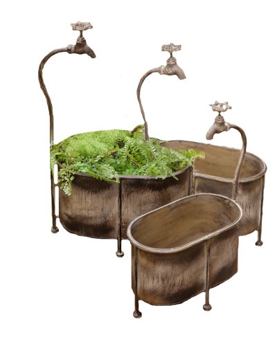 Your Heart's Delight 8-1/2 by 14-1/2 by 23-1/2-Inch Oval Tin Faucet Style Nested Planters, Large, Set of 3