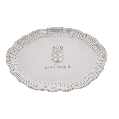 Mud Pie Welcome Pineapple Platter, 10" x 13.5", White, Terracotta