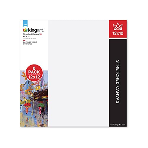 KINGART Stretched Canvas 12" x 12", 8-Pack