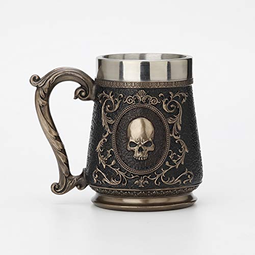 Unicorn Studio Veronese Design 5 3/4 Inch Vintage Skull Brooch Victorian Beer Stein Cold Cast Resin Antique Bronze Finish Statue