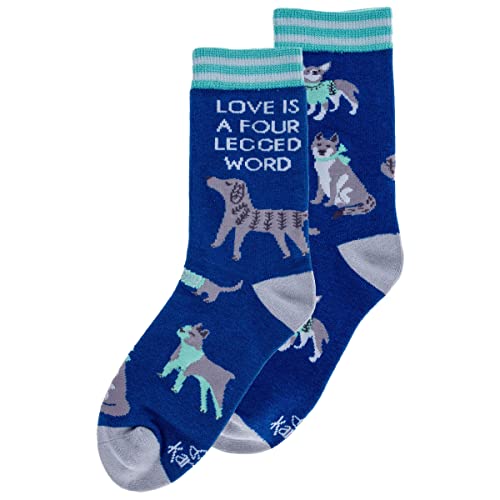 Karma Blue Dog Crew Socks - Cute and Funny Socks for Women - Bright and Colorful Designs - One Size Fits Most, Blue Dog