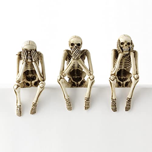 Veronese Design 4" Sitting Skeleton Three Evils Polyresin Sculpture