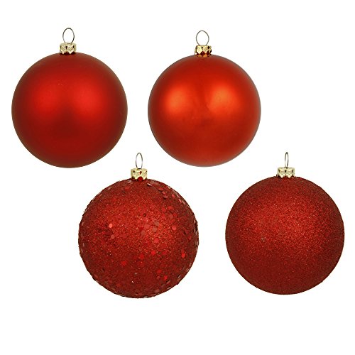 Vickerman 6" Red 4-Finish Ball Ornament Assortment, 4 per Box