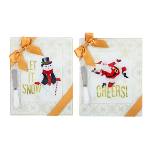 Ganz MX183791 Santa & Snowman Cutting Board with Spreader Set - Cheers! and Let it Snow, 9.88-inch Height, Set of 2