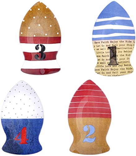 Boston International Ahoy Buoy Fish Glass Plates, Brown/Blue/Red, Set of 4