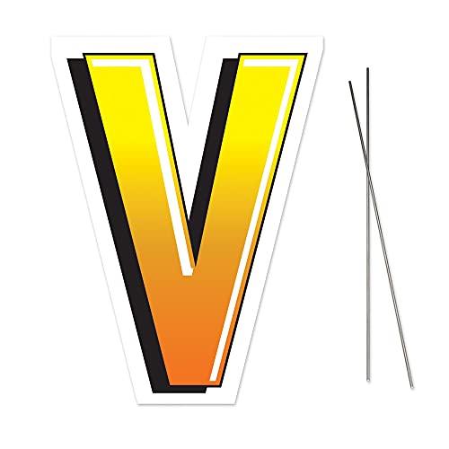 Beistle Plastic Letter V Yard Sign with Metal Stakes-Happy Birthday Party Outdoor Lawn Decoration, 18" x 13.3", Yellow/Orange/White/Black