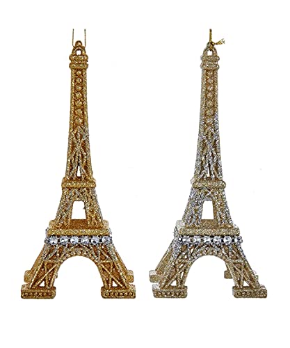 Kurt Adler GOLD AND SILVER GLITTER EIFFEL TOWER ORNAMENT - 2 ASSORTED