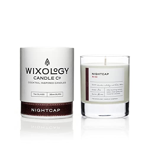 Wixology Candle Cocktail Inspired Bourbon Soy Candles - Scented Candles in Reusable Rocks Glass - Made in Kentucky - 7 oz (Nightcap) (Whiskey & Tobacco)