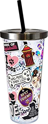 Spoontiques Dog Sticker Art Glitter Cup, Gift for Kids and Adults, Holds Hot and Cold Beverages
