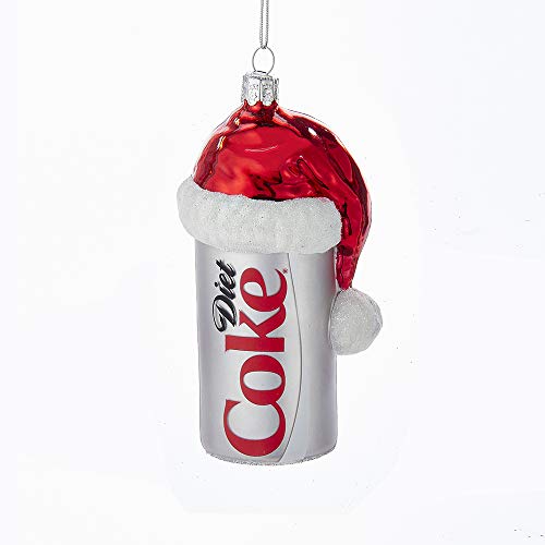 Kurt Adler CC4163 Glass Diet Coke Can Ornament with Santa Hat, 4.5"