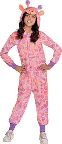 Amscan Party City Giraffe Zipster Halloween Costume for Girls, Small (4-6), Hooded Onesie, Peach, Pink and Purple