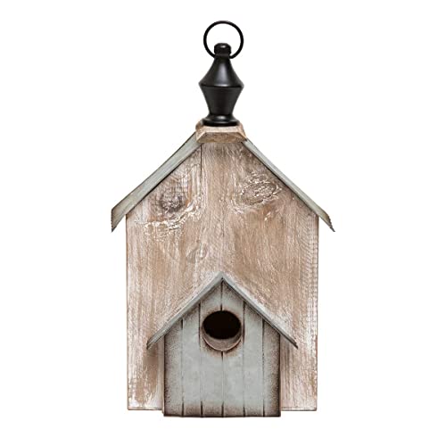 MeraVic Armhouse Metal & Wood Birdhouse with Metal Ring Hanger, for Outside, Garden Patio Decorative, 11.5 Inches, Metal & Wood - Spring Decoration
