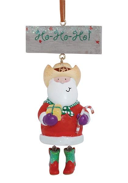 Cape Shore Christmas Resin Ornament, Dangle Leg Cowboy Santa, Holiday Tree Decoration, Home Collection