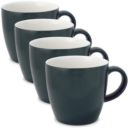 FORLIFE Uni Tea/Coffee Cup with Handle (Set of 4), 11 oz, Black Graphite