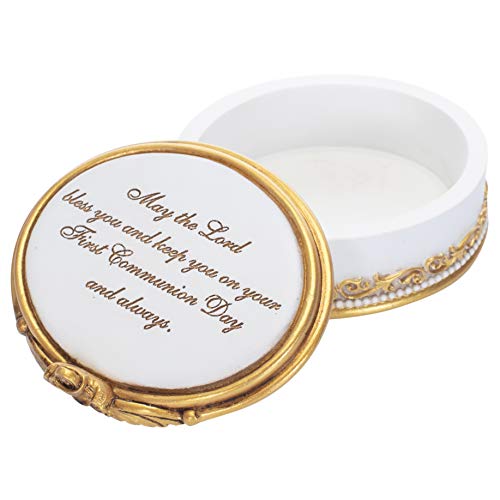 Roman May The Lord Gold Tone 4 x 3 Resin Stone First Communion Decorative Keepsake Box