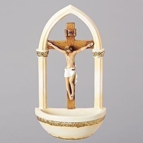 Roman Crucifix Jesus Florentine Style Holy Water Font