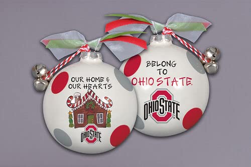 Magnolia Lane Christmas Hanging Ball Ornament with Ribbon and Bell, 3.5-inch Diameter, Holiday Season Christmas Tree Decoration (Ohio State Go Bucks Gingerbread House)