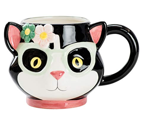 Boston Warehouse Cat Glasses Mug, 18 ounce, Pastel