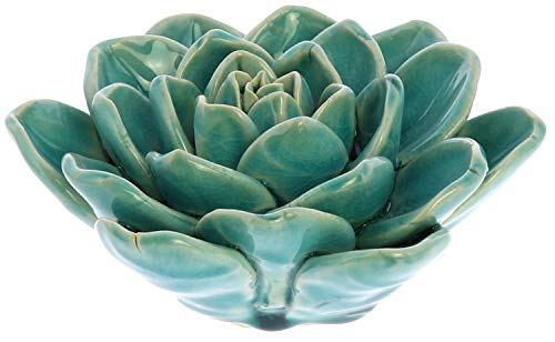 HomArt Ceramic Succulent Flower in Teal Green