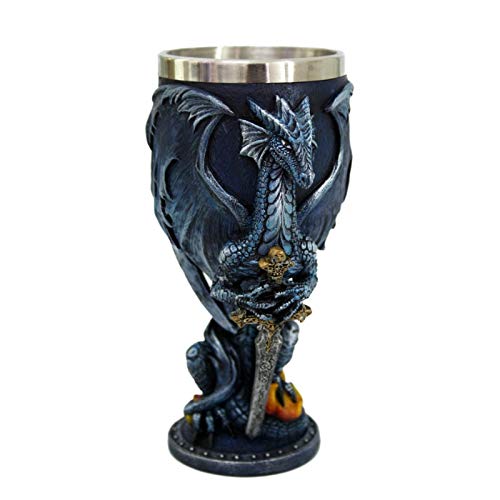 Pacific Trading Blue Winged Dragon with sword Collectible Figurine Goblet