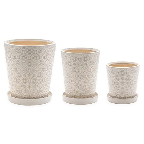 Napco 14534 Antique White 8.25 x 8.25 Ceramic Tabletop Container Vase Planter Pot Garden Flower, Set of 3