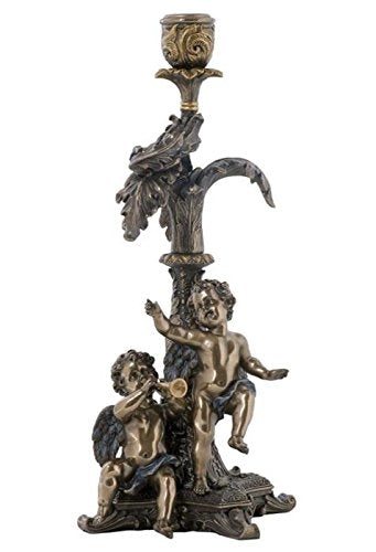 Unicorn Studio US 11.75 Inch Burnished Bronze Hued Candleholder with Two Cherubs
