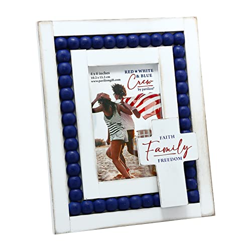 Pavilion Gift Company Pavilion-Faith Family Freedom-Wooden 10" x 7.75"-Holds a 4 by 6" Photo Picture Frame, 7.25 X 9.25, White