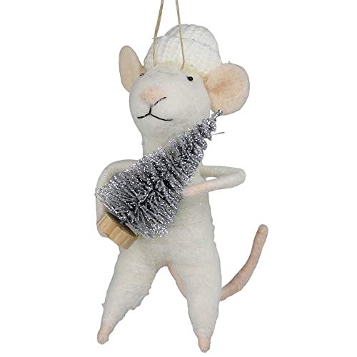 HomArt 95161-0 White Mouse with Tree Ornament, 4.5-inch Height, Felt