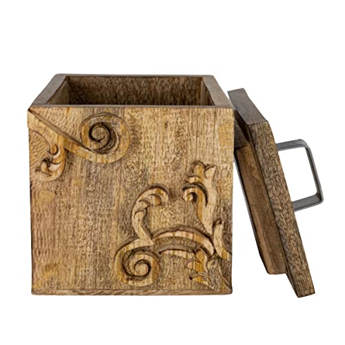 Foreside Home & Garden Scroll Carved Trinket Box Mango Wood & Metal