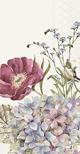 Boston International IHR Ideal Home Range - Paper Napkins BELLES FLEURS cream 16-Count 3-Ply Guest Towel 8.5 x 4.5 inches