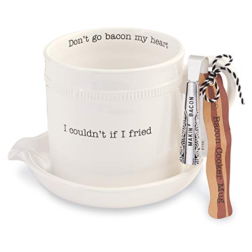 Mud Pie Bacon Cooker Mug Set, cooker 5 1/4" x 7" | tongs 4 1/2", Dolomite