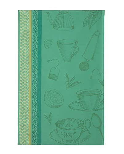 Coucke French Cotton Jacquard Towel, Tea Mishmash, 20-Inches by 30-Inches, Green, 100% Cotton