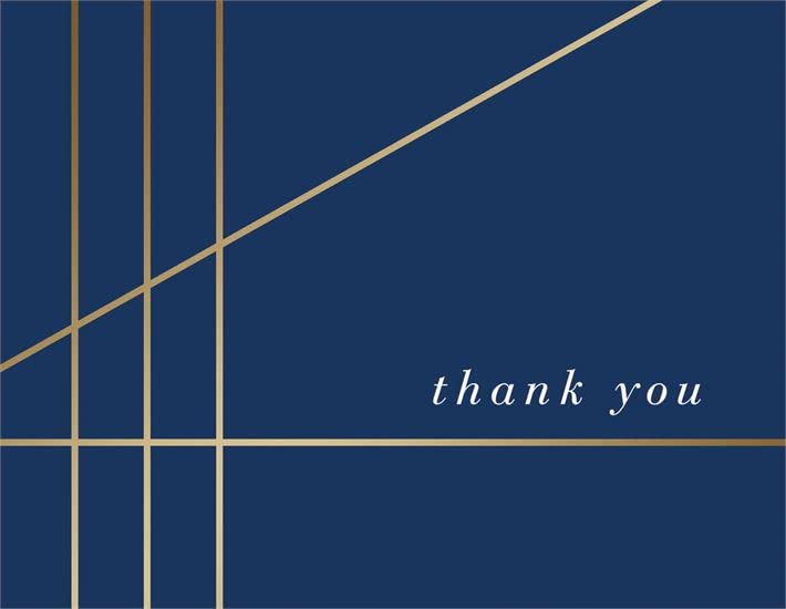 Design Design 119-09800 Navy With Gold Lines Thank You Boxed Notecard, 5-inch Length