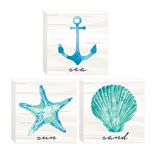 amscan Sea, Sand, Sun Mini Block Signs, 3.5" H x 3.5" W x 1.75" D, 3 Pcs