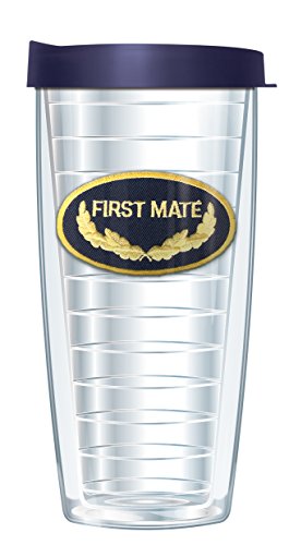 Freeheart Signature Tumblers First Mate Emblem on Clear 22 Ounce Double-Walled Travel Tumbler Mug with Navy Blue Easy Sip Lid