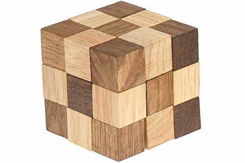 CHH 3" Cube Chain Checkered Brain Teaser 3D Puzzle, Maple Brown