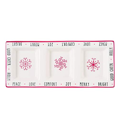 Transpac Y6204 Dolomite Snow Stripes Divided Tray, 14-inch Length