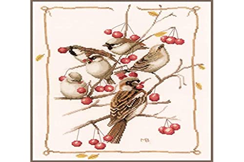 Vervaco Lanarte Sparrows and Currant Bush (Evenweave), NA, 31 x 40cm