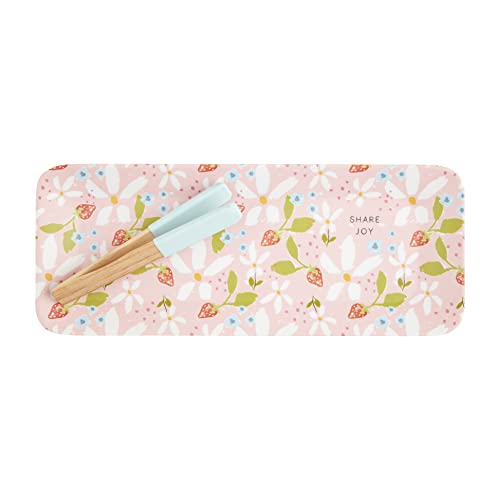 Mud Pie Berry Floral Melamine Tray Set, 6" x 15" | Tongs 7", Pink