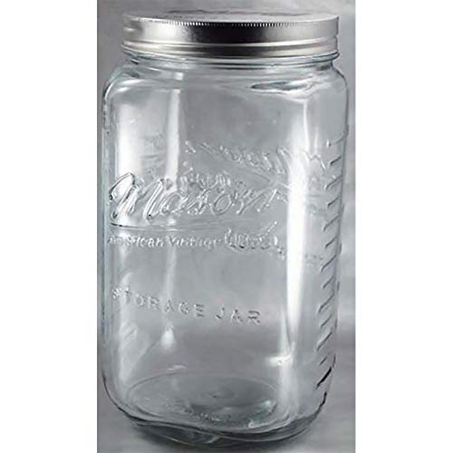 Grant Howard 51093 170 Ounce Classic Wide Mouthed Embossed Glass Mason Storage Jar Storage Container with Airtight Screw On Closing Lid