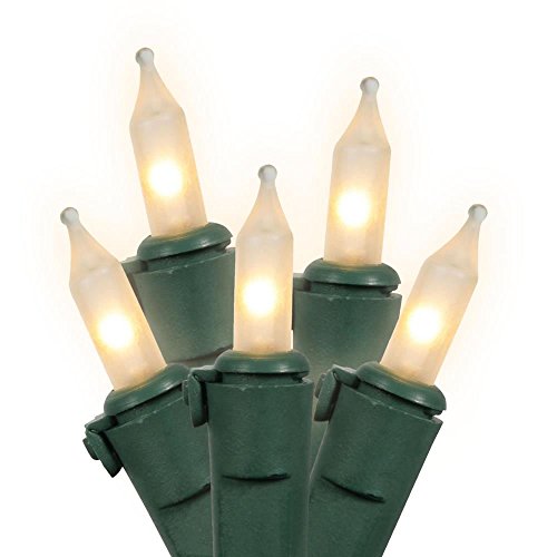 Vickerman W4G1015 100 Light Set Clear and Frosted White Mini-Lights on Green Wire