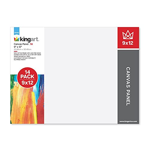 KINGART 9 x 12 inch, 14-Pack Canvas Panel, White 14 Piece