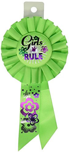 Beistle Girls Rule Rosette Birthday Party Supplies, Wearable Ribbons, 3.25" x 6.5", Lime Green/Pink/Purple