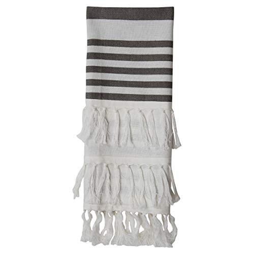 Foreside Home & Garden Gray Striped 27 x 18 Inch Woven Kitchen Tea Towel with Hand Sewn Fringe