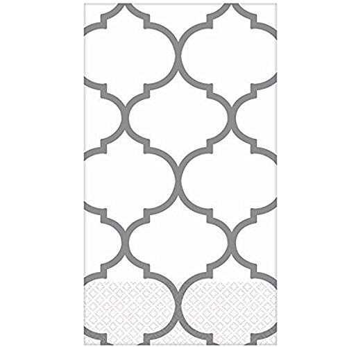 Amscan Lattice Premium Guest Towels Tableware (16 Piece), 4.5" x 7.8", Silver