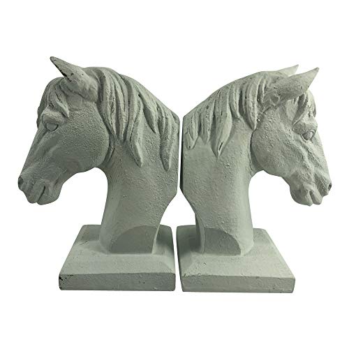Comfy Hour Farmhouse Home Decor Collection 5" Length 7" Height Set 2 Horse Head Bookends Art Bookend, 1 Pair, Antique Style, Heavy Weight, White, Polyresin