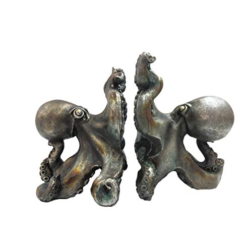 Pacific Trading Giftware Antique Silver Octopus Decorative Bookends Set 5 Inch Tall