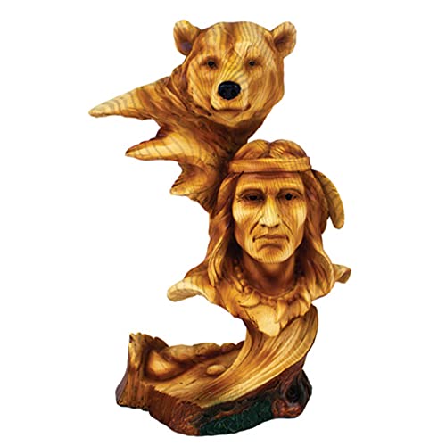 KRZH unison gifts JXI-352 9.25 Inch Native American and Bear Bust, Brown