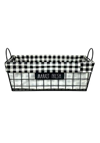 DesignStyles Rae Dunn ‚ÄòMarket Fresh‚Äô Metal Lined Basket - Rustic, Farmhouse, Vintage Style with Wire and Fabric - Storage Organizer for Kitchen, Pantry, Laundry Room, Closet, Nursery, Office - Cute Home D√©cor