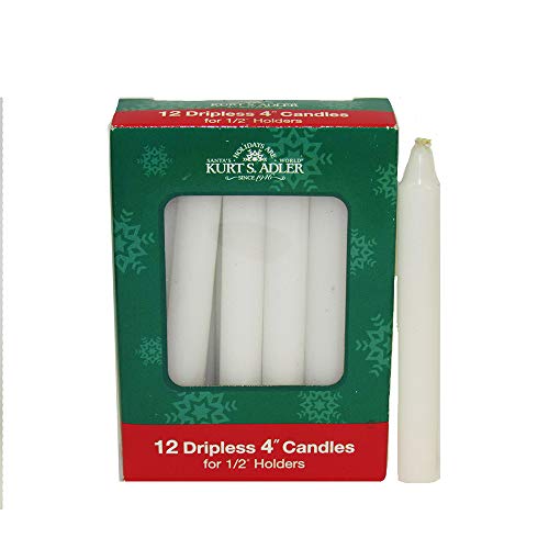 White  Dripless Candles Set of 12 Kurt Adler 4 Inch By .5 Inch